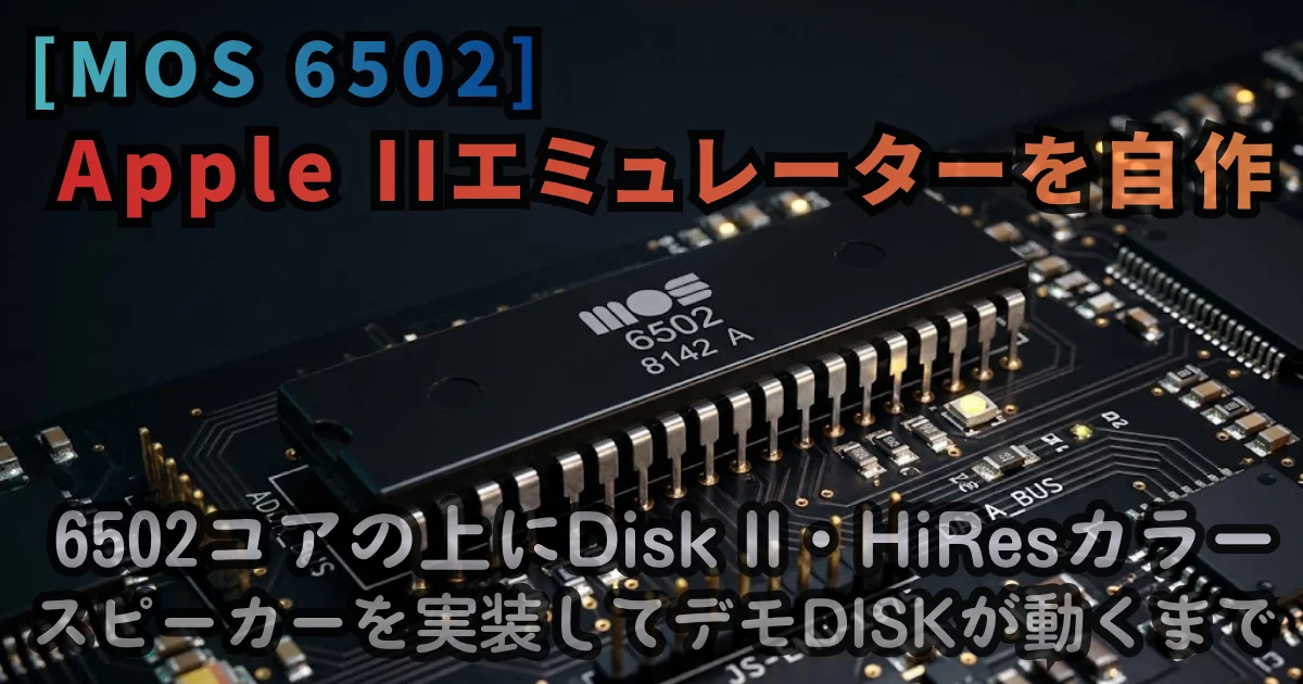 [JavaScript] Apple IIエミュレーターを自作。6502コアの上にDisk II・HiResカラー・スピーカーを積み上げてデモディスクが動くまで