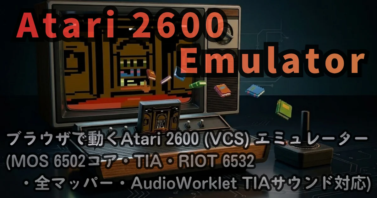 [WEB App] Atari 2600 Emulator — ブラウザで動くAtari 2600 (VCS) エミュレーター (MOS 6502コア・TIA・RIOT 6532・全マッパー・AudioWorklet TIAサウンド対応)