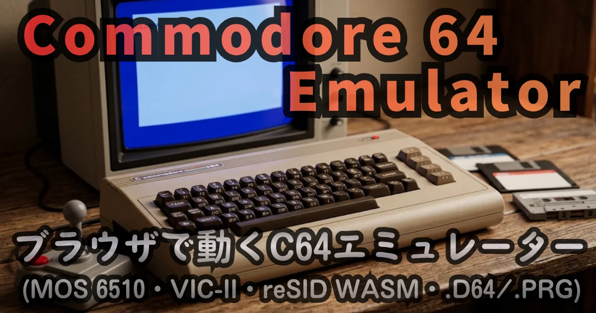 [WEB App] Commodore 64 Emulator — ブラウザで動くC64エミュレーター (MOS 6510・VIC-II・reSID WASM・.D64/.PRG対応)