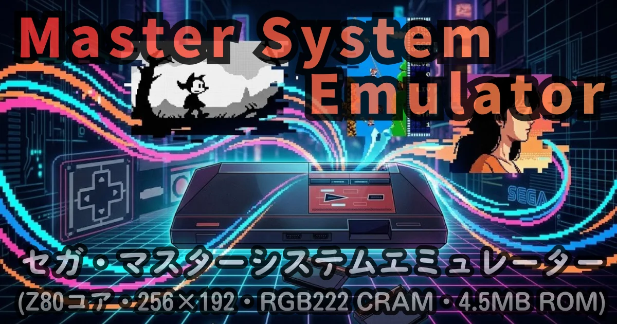 [WEB App] Master System Emulator — ブラウザで動くセガ・マスターシステムエミュレーター (Z80コア・256×192描画・RGB222 CRAM・4.5MB ROM対応Segaマッパー)