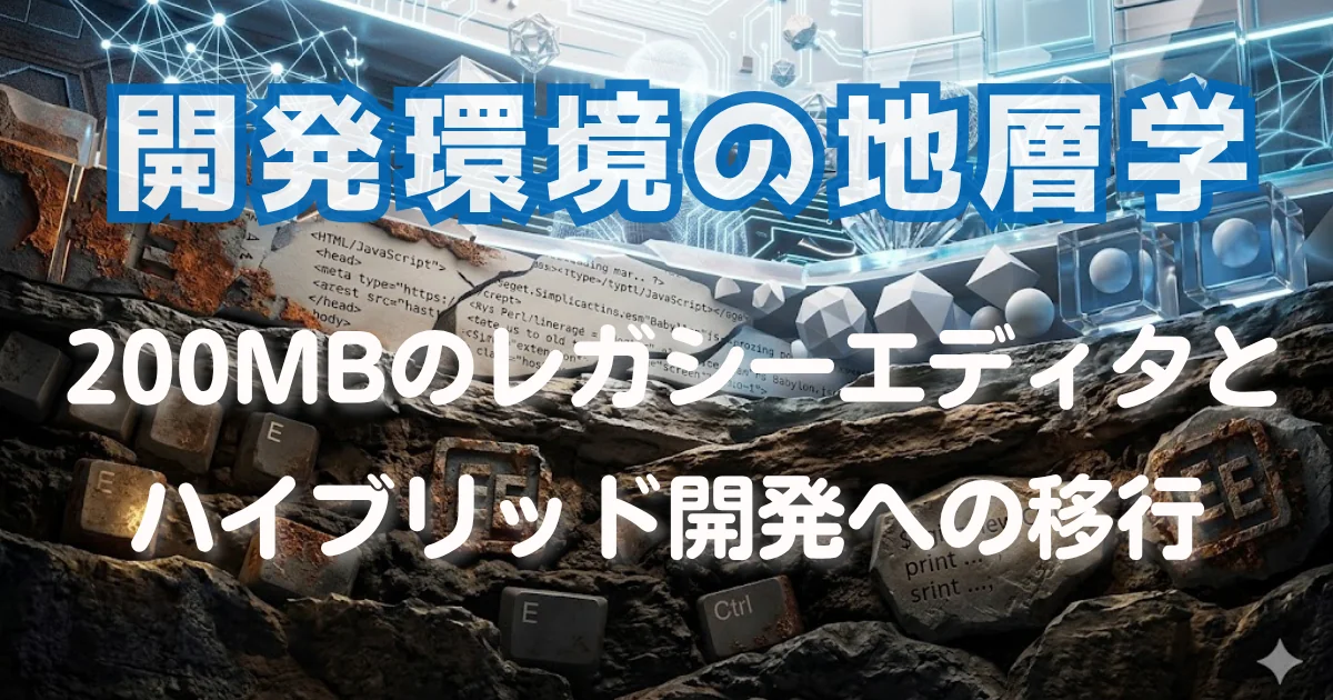 開発環境の地層学：200MBのレガシーエディタとハイブリッド開発への移行