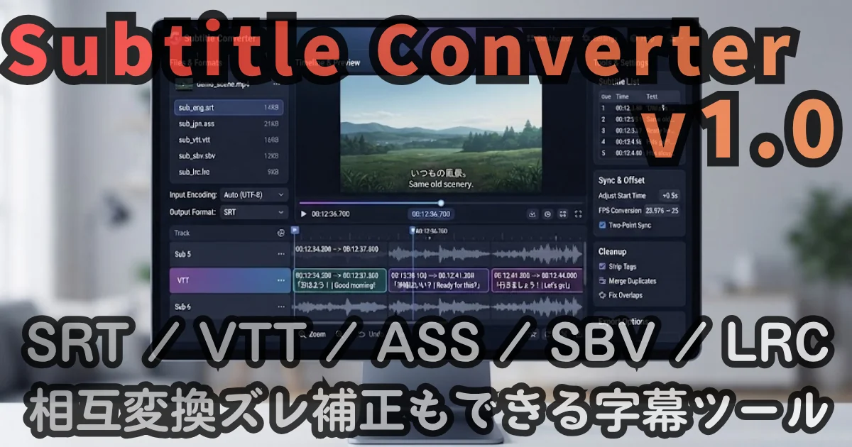 [WEB Tool] Subtitle Converter v1.0 — SRT / VTT / ASS / SBV / LRC を相互変換、ズレ補正もできる字幕ツールの使い方ガイド