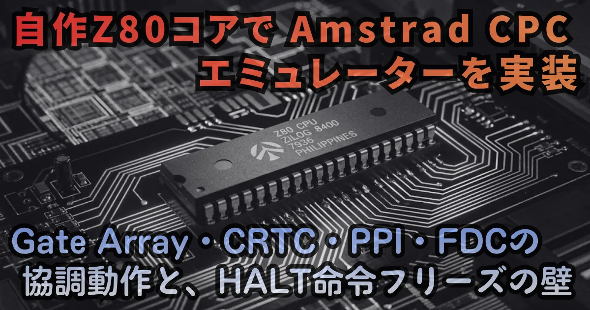 [JavaScript] 自作Z80コアでAmstrad CPC 464エミュレーターを実装。Gate Array・CRTC・PPI・FDCの協調動作と、HALT命令フリーズの壁