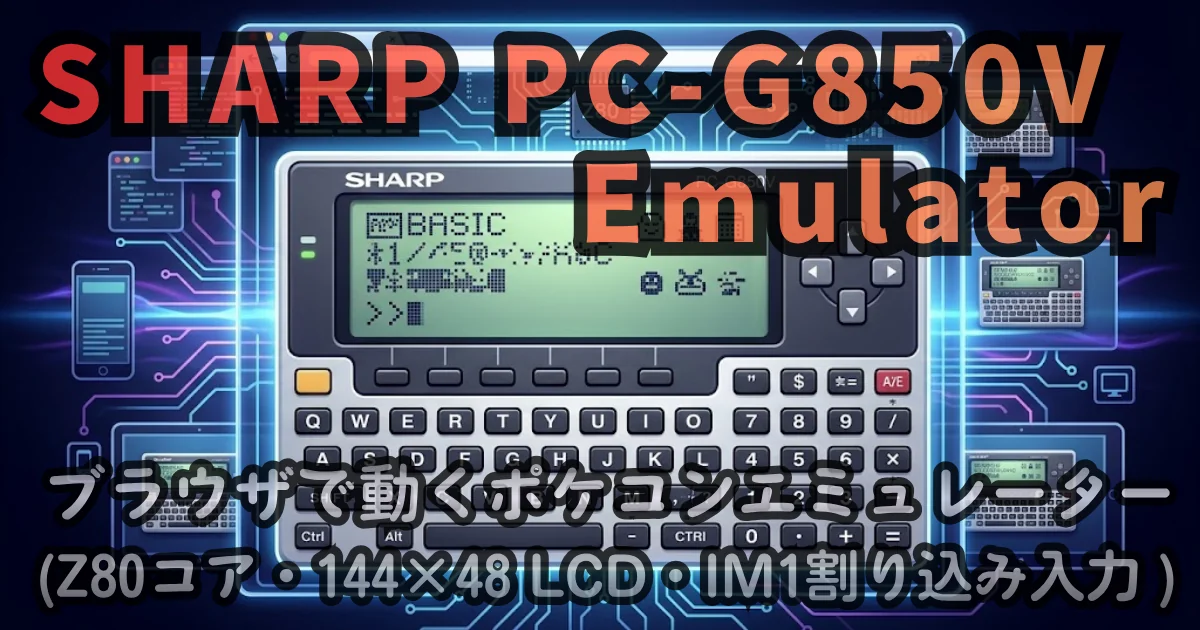 [WEB App] SHARP PC-G850V Emulator — ブラウザで動くポケコンエミュレーター (Z80コア・144×48 LCD・IM1割り込み入力 実装)
